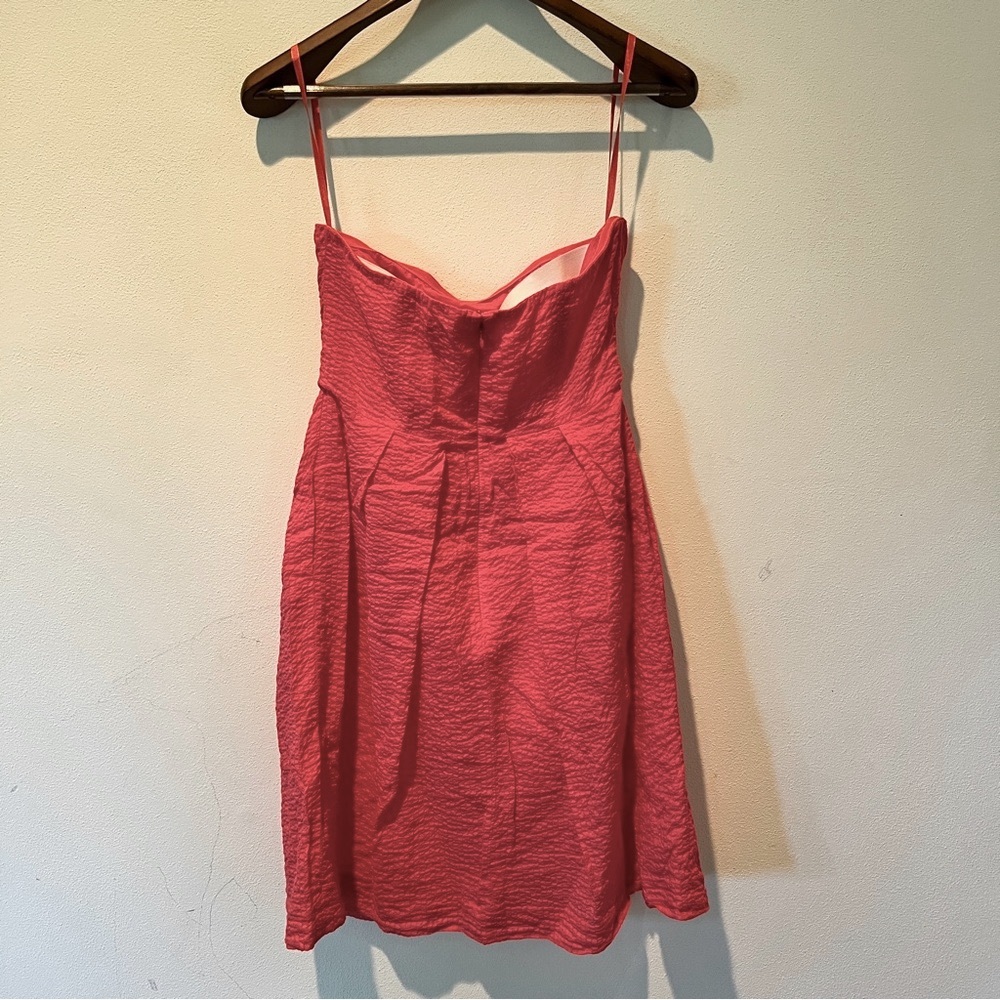 J. Crew Pink 100% Cotton Strapless Dress Seersucker Knee Length Size 6 - Picture 6 of 7